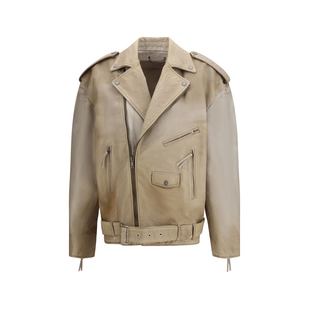 Beige Buffalo Leather Biker Jacket