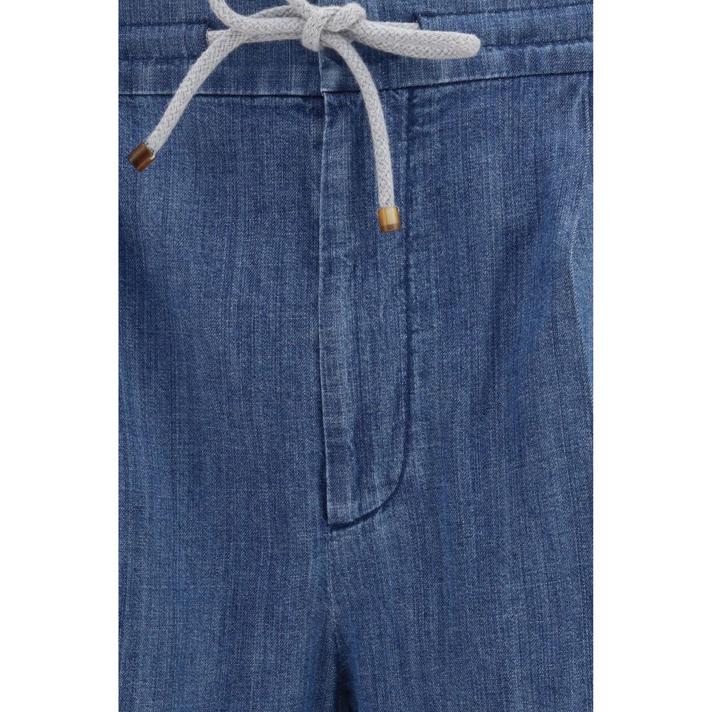 Blue Cotton Casual Pants
