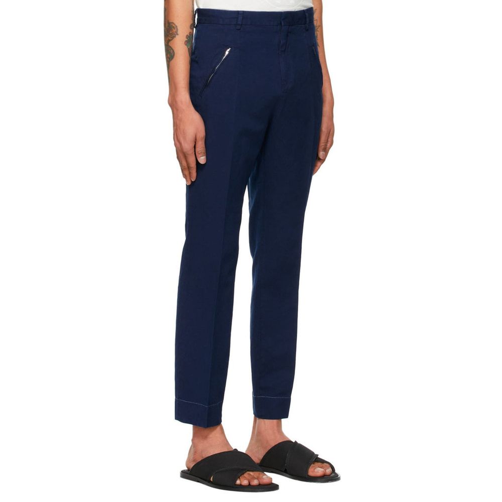 Blue Cotton Casual Pants